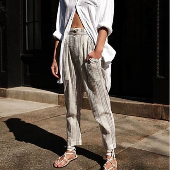 NWT Free People Semi Sweet Sage Striped Pant - Picture 1 of 11
